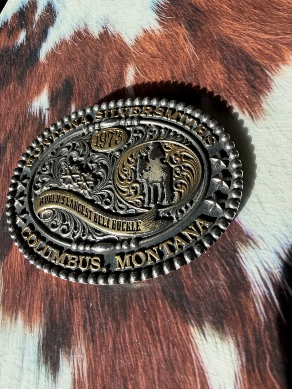 Montana Silversmiths 1973 Worlds Largest Belt Buckle Columbus Montana Western